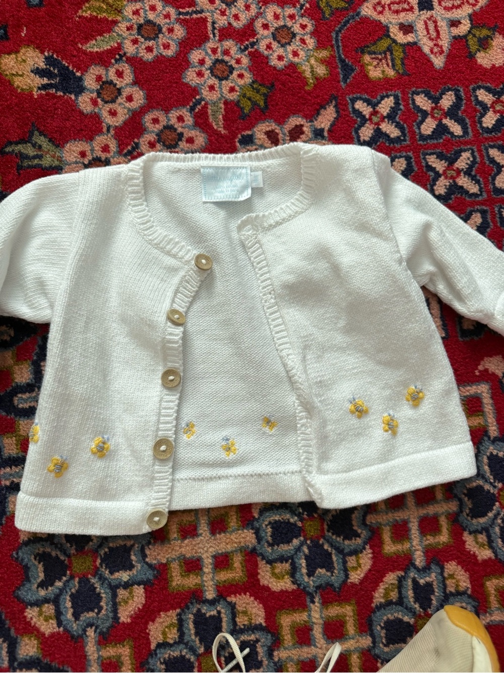 Little English White Cardigan with Yellow Floral Embroidery